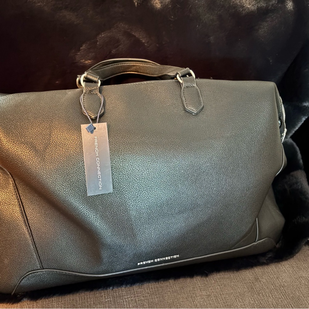 French Connection Black Leather Weekend Duffel Bag